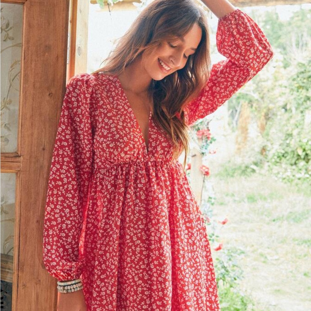 Floral Red Mini Dress NWOT